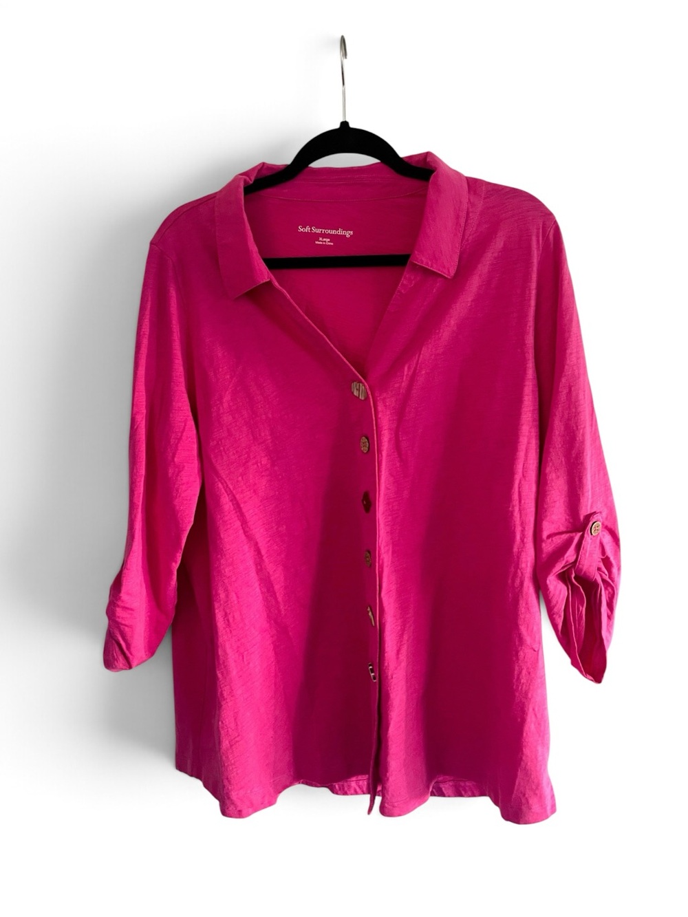 Soft Surroundings Hot Pink Button-Down Shirt
